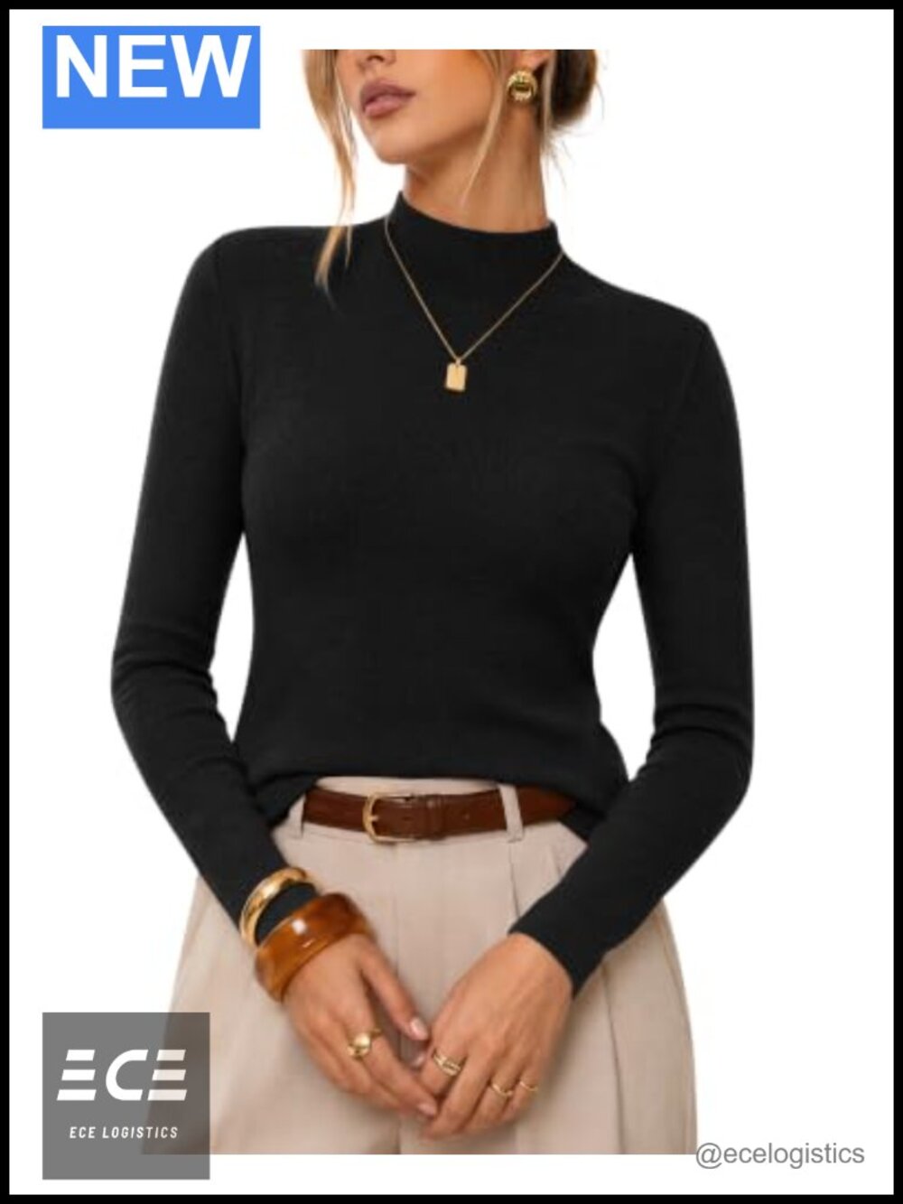 100% Merino Wool Long Sleeve Mock Neck Sweater Slim Fit Layering